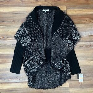 NEW SIONI Open Cardigan Black Winter Floral Sweater Petite Small PS Mid Length